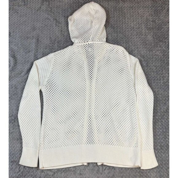 Chicos Womens White Open-Knit Dual Zipper Hooded Cardigan Sweater Jacket Size 1 - Picture 2 of 3